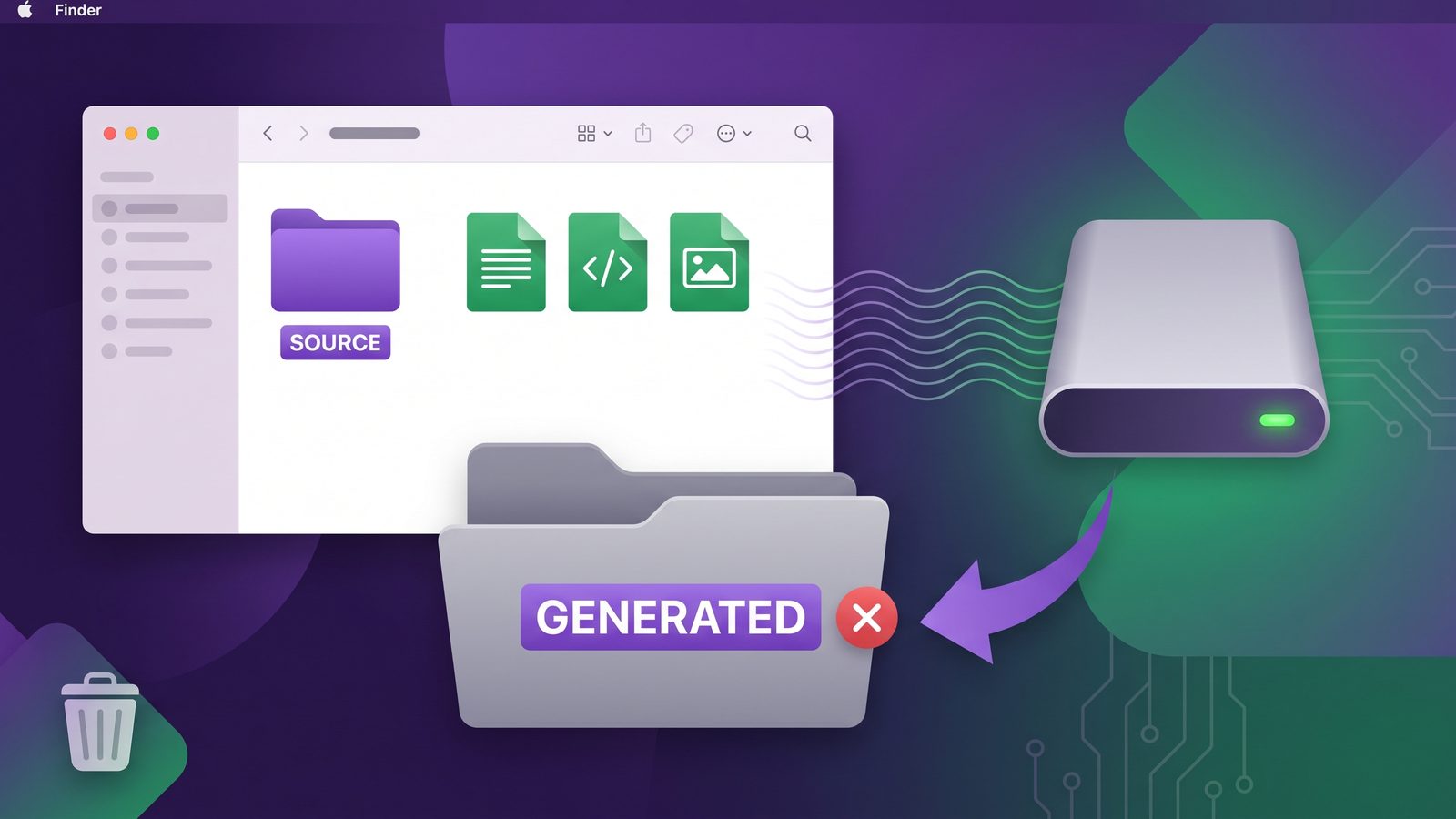 Clean developer folder sync workflow filtering generated folders before copying to a backup drive