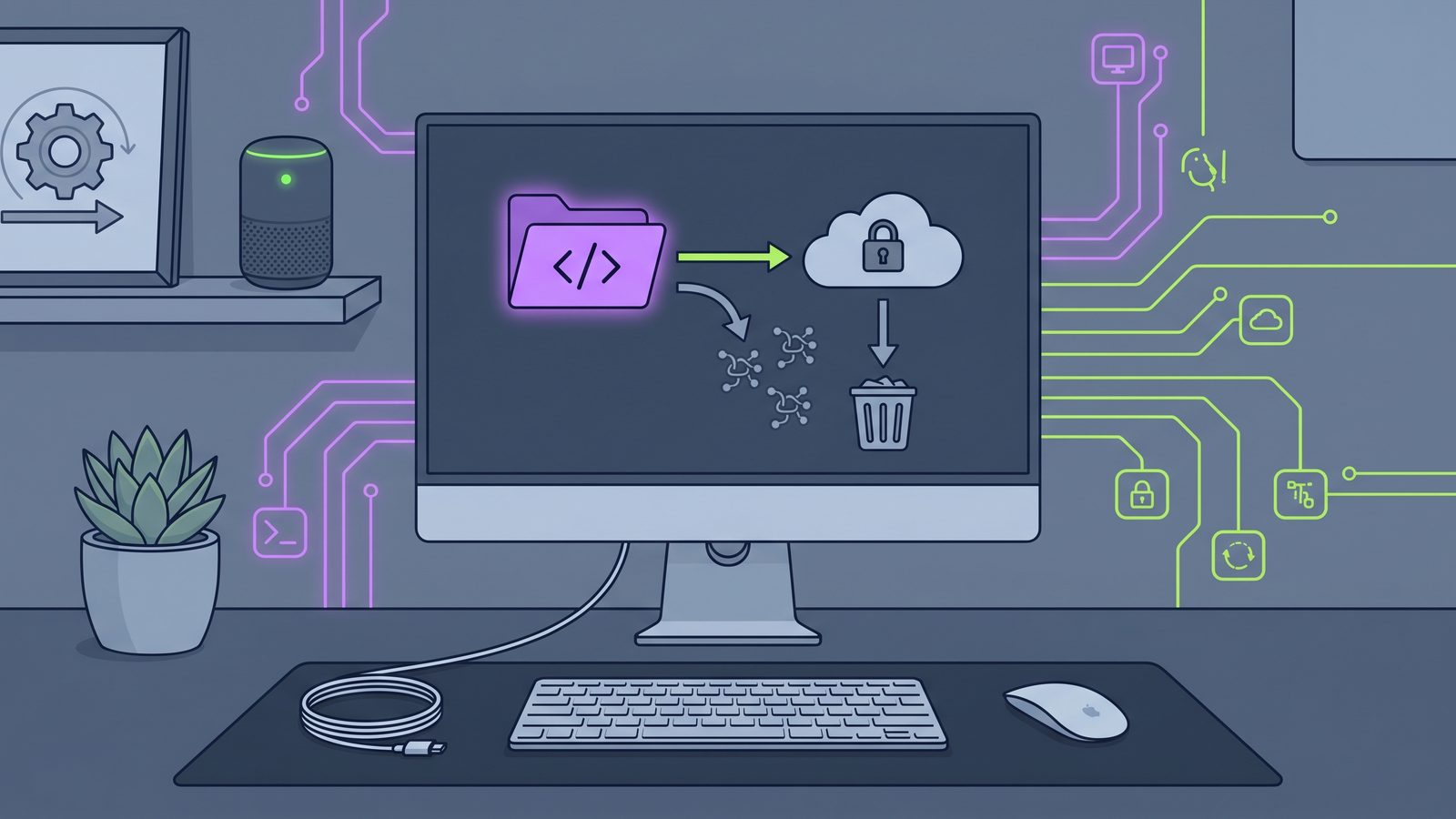 Clean filtered developer backup workflow sending source files to Dropbox while dependency clutter stays local