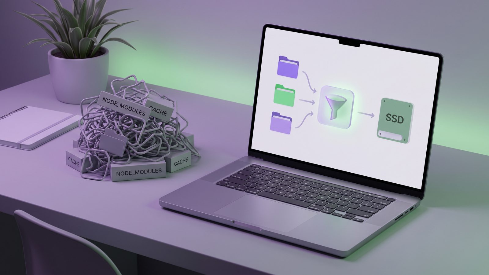 Organized Mac developer folder sync workflow with dependency clutter filtered out