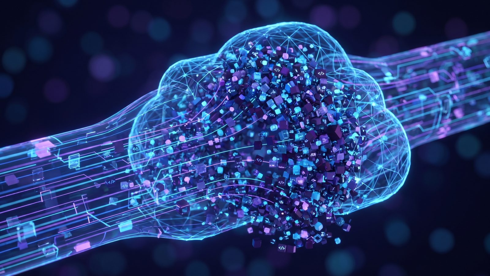 Abstract iCloud sync bottleneck clogged by thousands of tiny developer dependency files