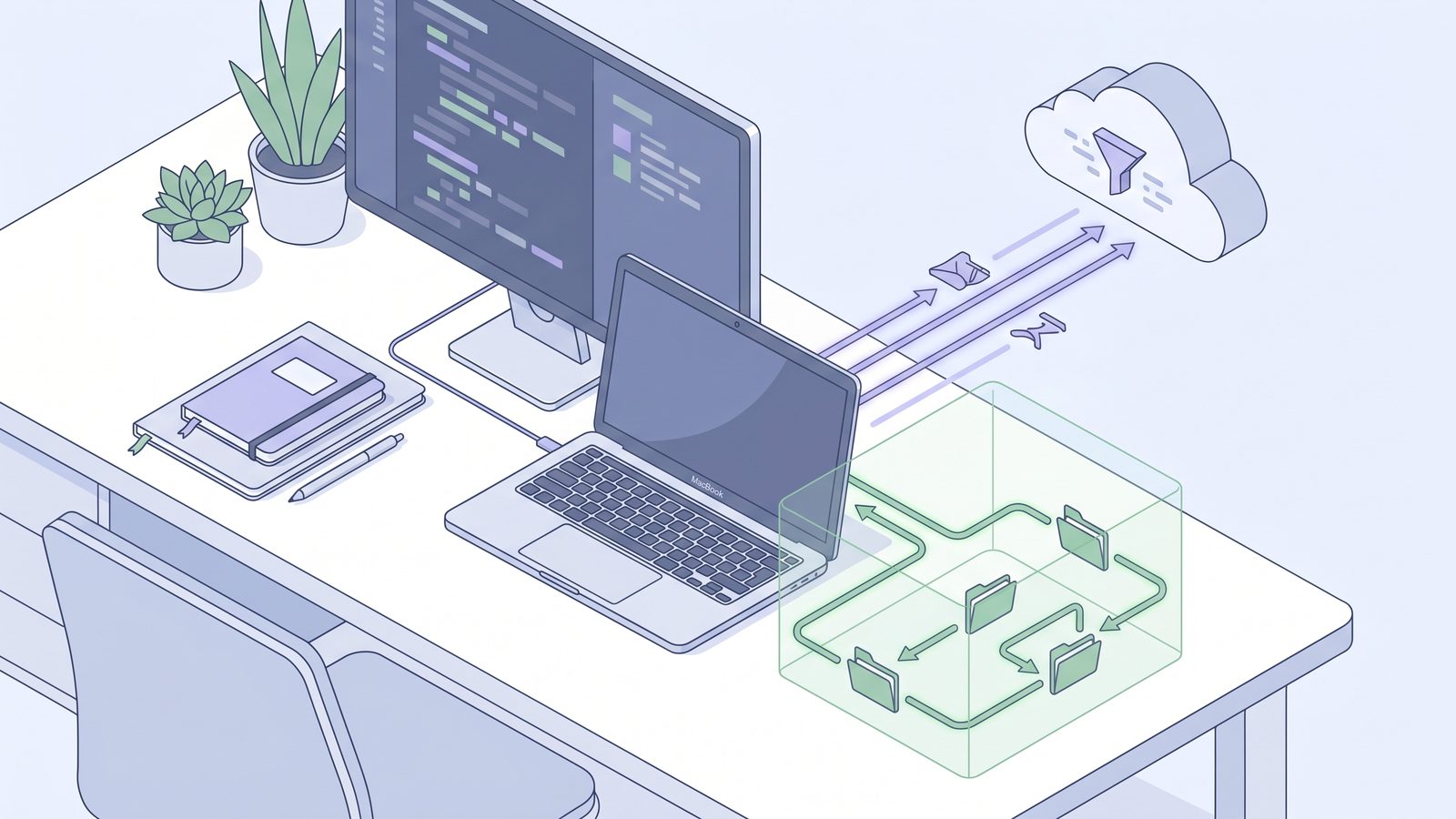 Clean filtered folder sync workflow where source files are backed up and generated dependency folders stay local