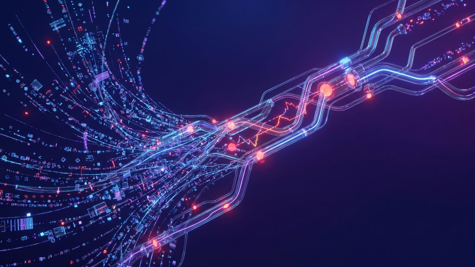 Abstract visualization of dependency files and build caches overwhelming a manual sync pipeline