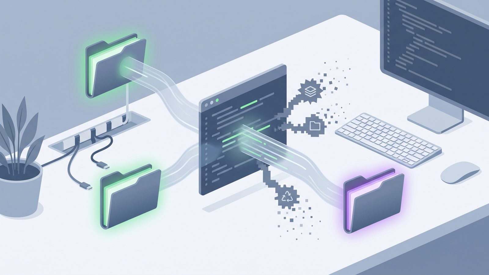 Clean filtered sync workflow keeping two Mac developer folders organized