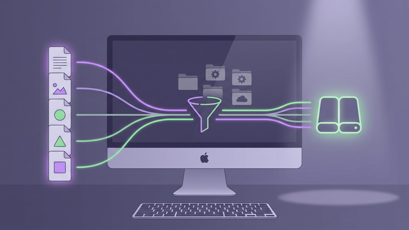 Organized developer backup workflow with source files filtered into a clean mirror