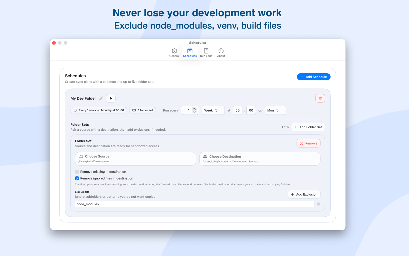 LSyncer run logs showing recent sync results and visible status details.
