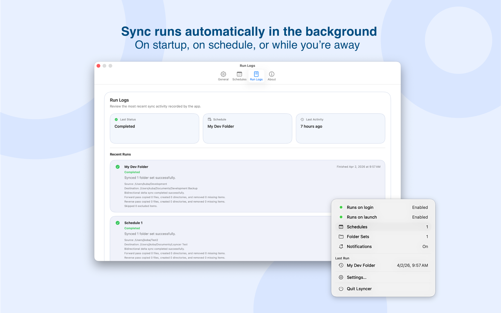 LSyncer exclusions screen showing ignored folders and patterns.